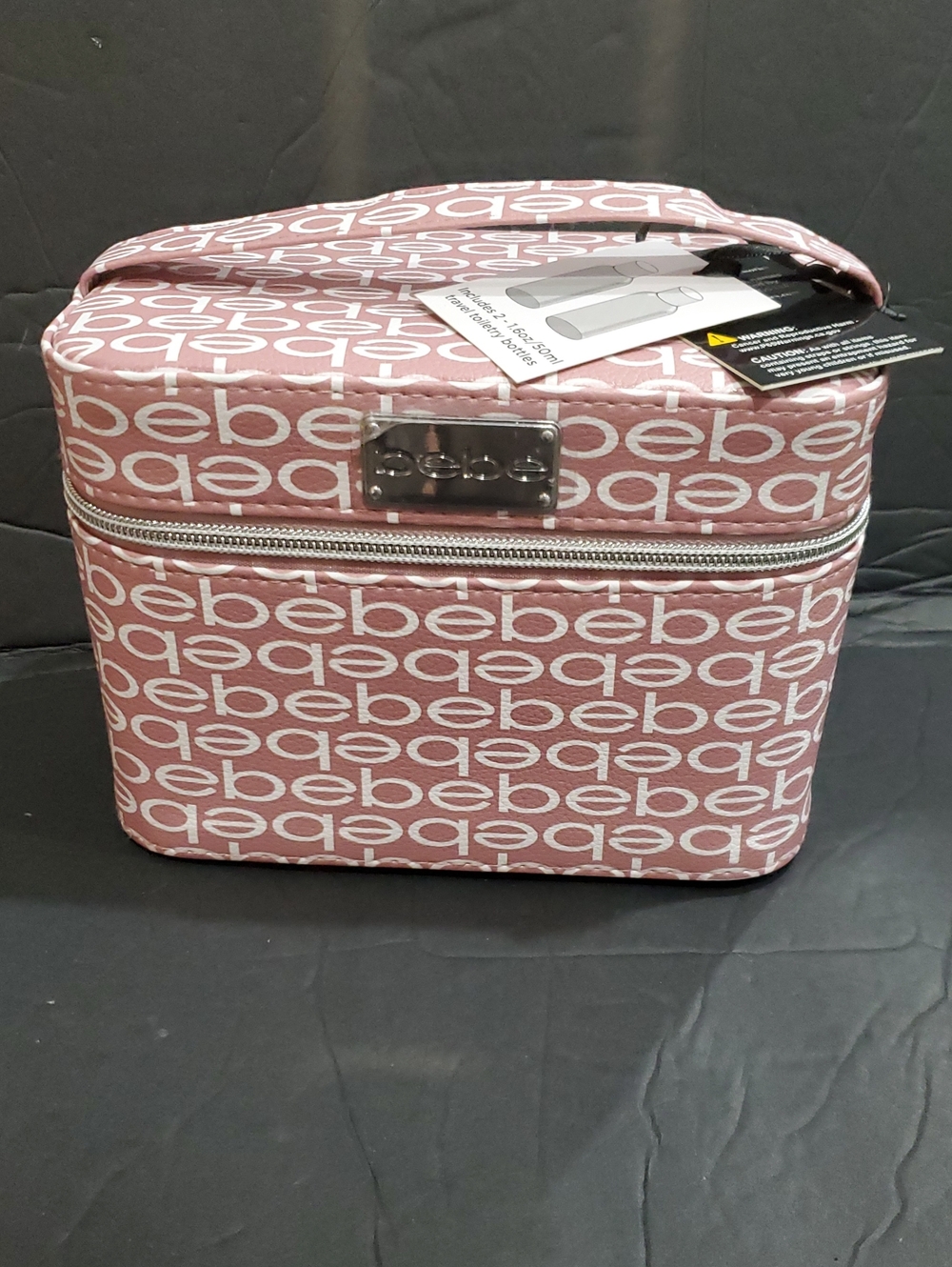 Bebe blush monogram small cosmetics hard train case with 2 toiletry bottles